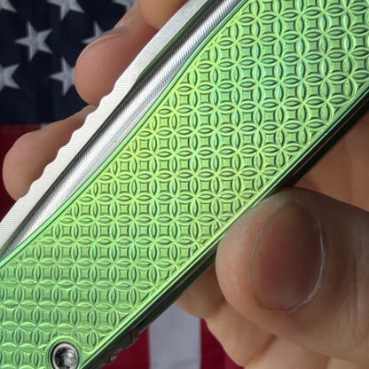 MachineWise Mojave 3.45" Frame Lock – Lime Green, Stars Pattern, S90V 61.4 HRC – Serial 1304 – Made in USA