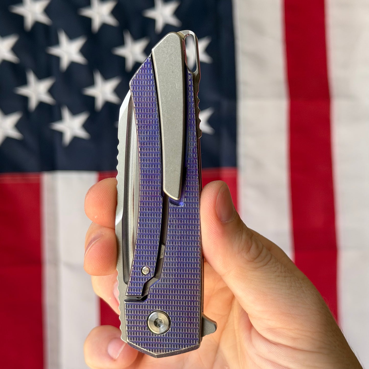 MachineWise Mojave 3.45" Frame Lock – Navy Blue, Grenade Pattern, S90V 62.1 HRC – Serial 1356 – Made in USA