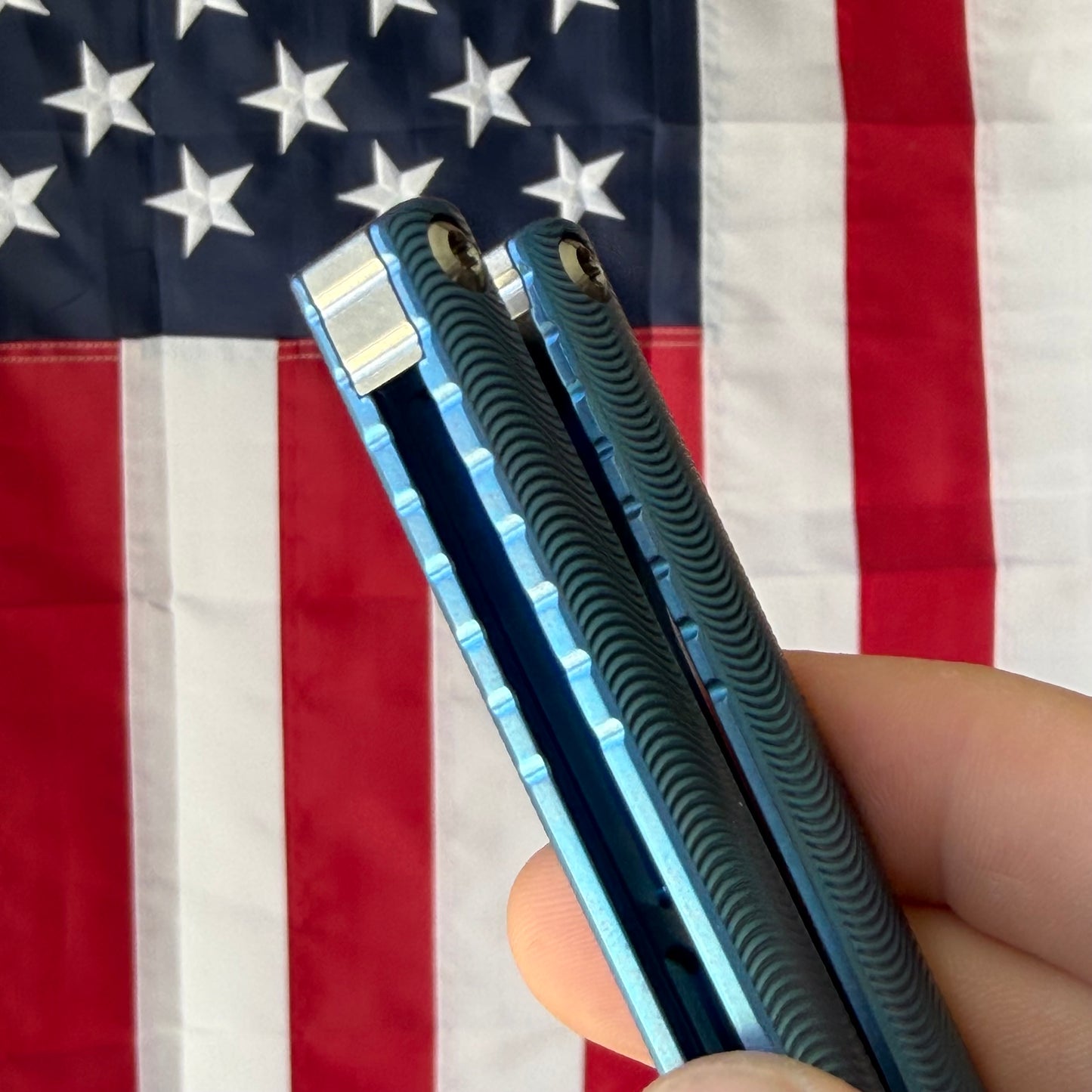 MachineWise Tottori 4.5" Balisong – Sky Blue Titanium, Wave Pattern, S35VN – Serial 271 – BSA26 – Made in USA