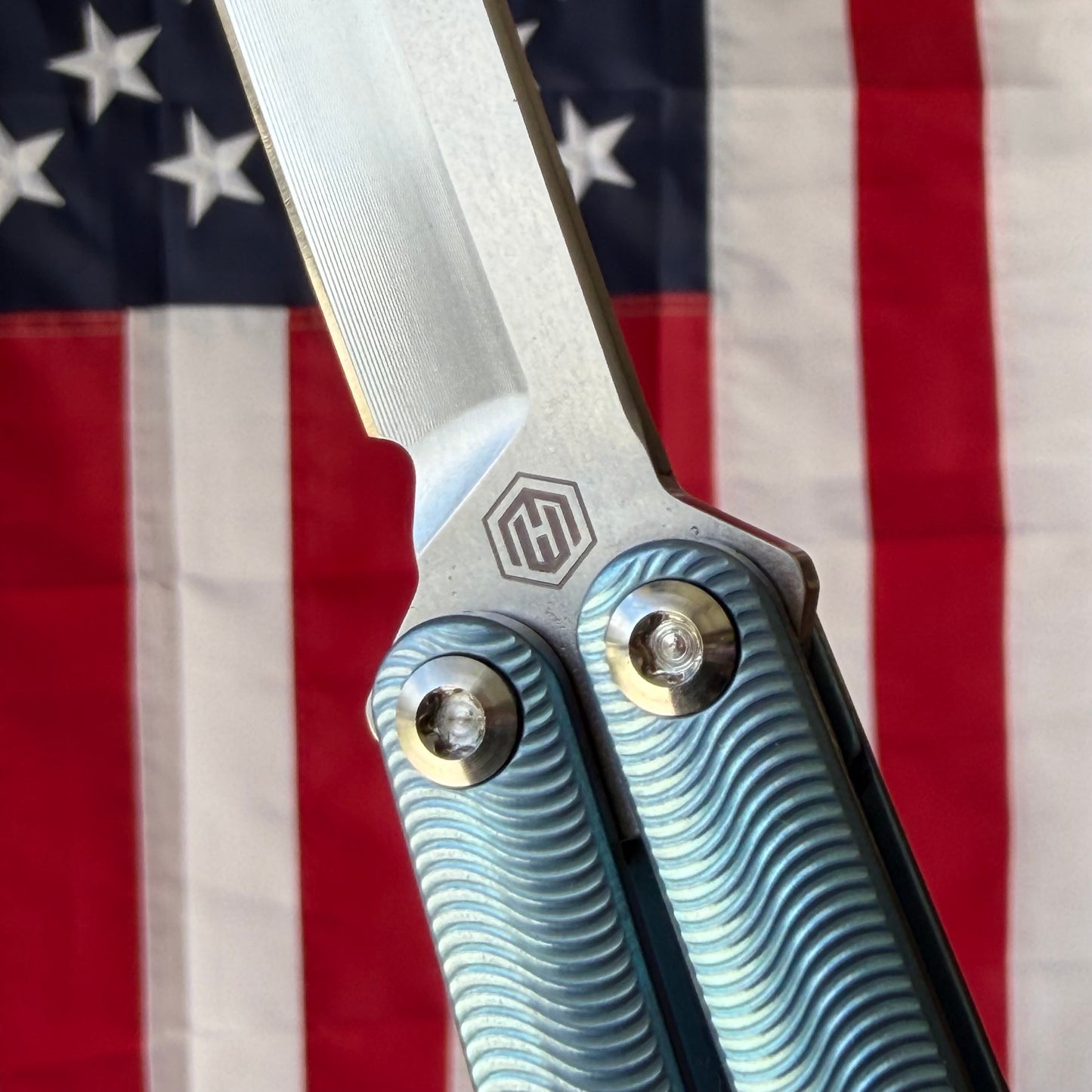 MachineWise Tottori 4.5" Balisong – Sky Blue Titanium, Wave Pattern, S35VN – Serial 271 – BSA26 – Made in USA