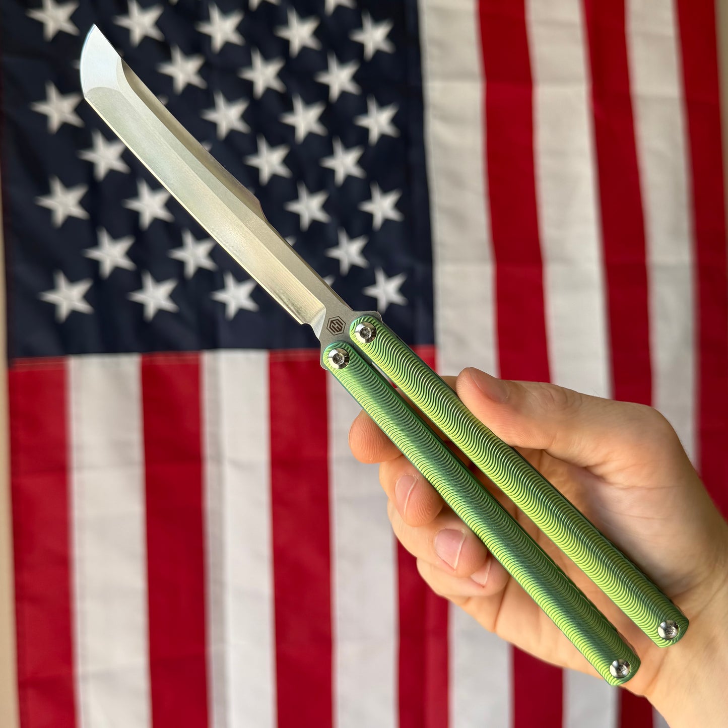 MachineWise Tottori 4.5" Balisong – Green Titanium, Wave Pattern, S35VN – Serial 274 – BSA26 – Made in USA