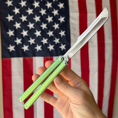 MachineWise Tottori 4.5" Balisong – Green Titanium, Wave Pattern, S35VN – Serial 274 – BSA26 – Made in USA