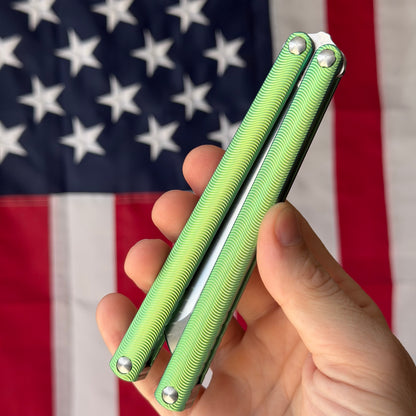 MachineWise Tottori 4.5" Balisong – Green Titanium, Wave Pattern, S35VN – Serial 274 – BSA26 – Made in USA