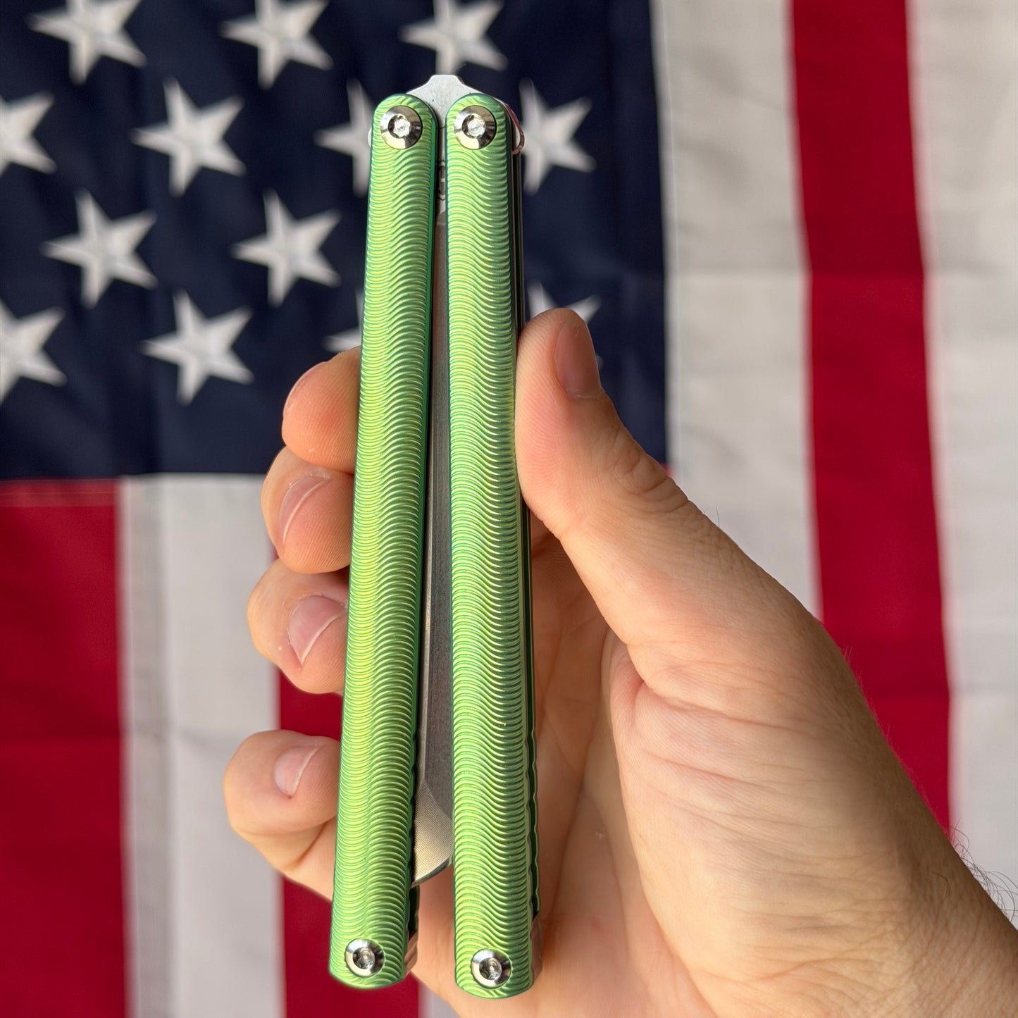 MachineWise Tottori 4.5" Balisong – Green Titanium, Wave Pattern, S35VN – Serial 274 – BSA26 – Made in USA