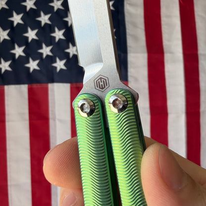 MachineWise Tottori 4.5" Balisong – Green Titanium, Wave Pattern, S35VN – Serial 274 – BSA26 – Made in USA