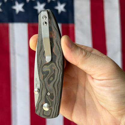 TRM ATOM 3.5" Linerlock – Mokume Camo Carbon 3D, CPM 20CV Tumbled – Made in USA