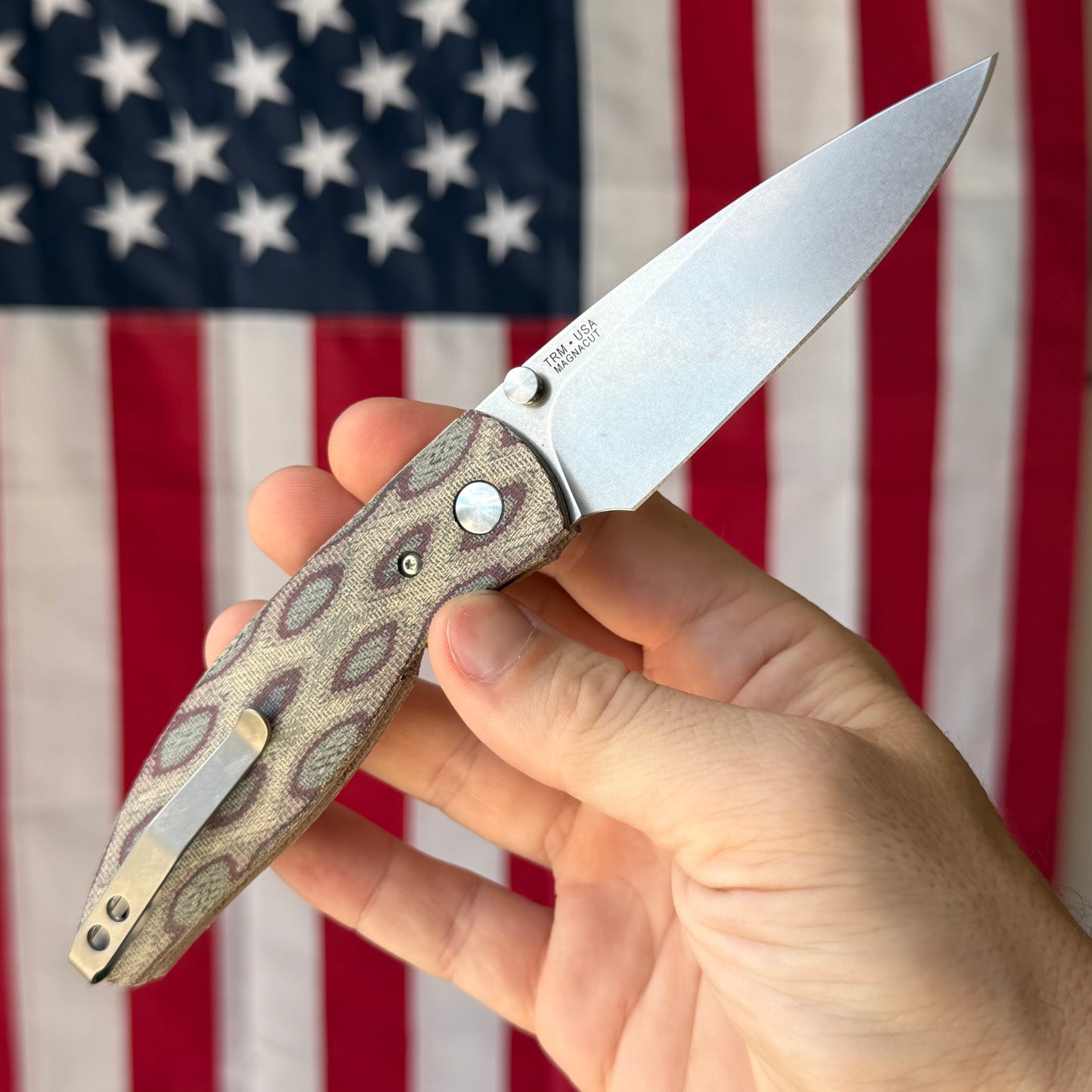 TRM ATOM 3.5" Linerlock – Python Micarta 3D Contoured, MagnaCut Tumbled – Made in USA