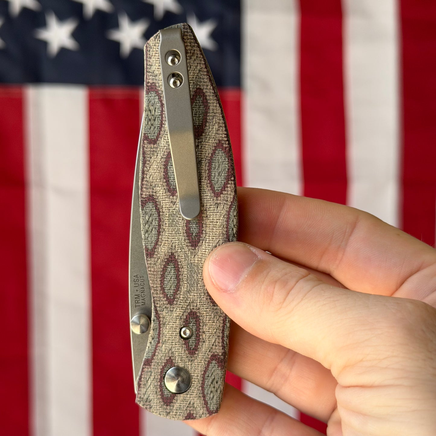 TRM ATOM 3.5" Linerlock – Python Micarta 3D Contoured, MagnaCut Tumbled – Made in USA