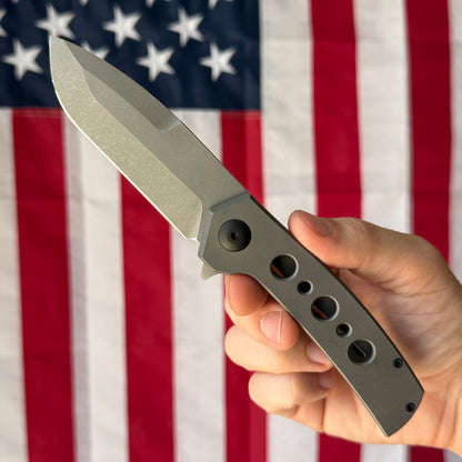 MC MF-3 3.43" Frame Lock Flipper – Nitro-V, Tumbled Titanium, Black Ti Hardware – Made in USA