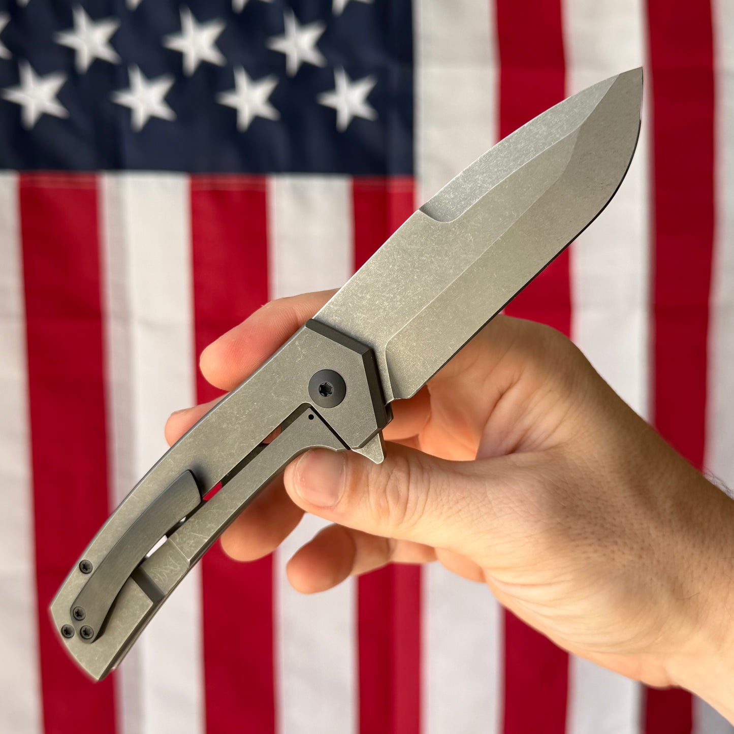 MC MF-3 3.43" Frame Lock Flipper – Nitro-V, Tumbled Titanium, Black Ti Hardware – Made in USA