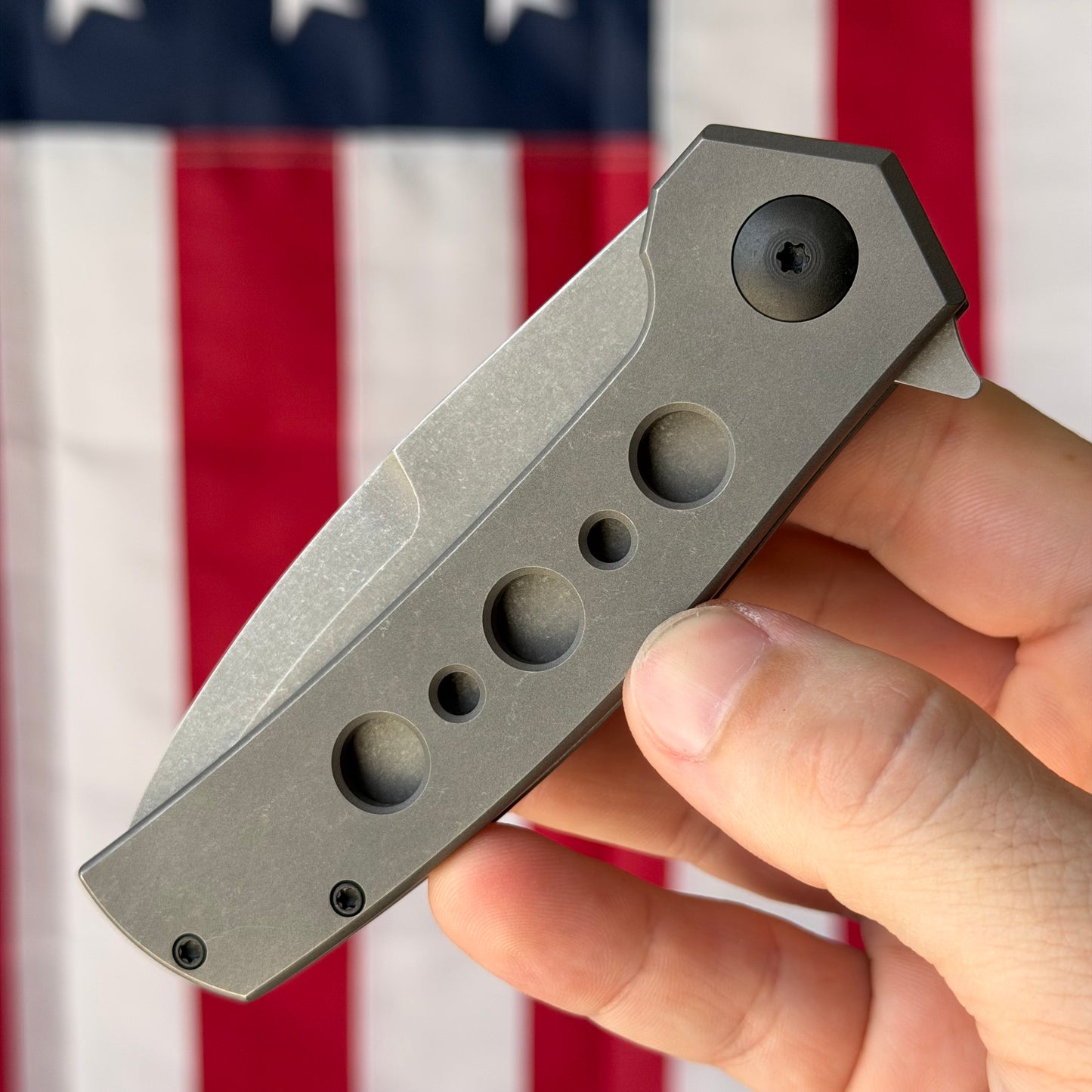 MC MF-3 3.43" Frame Lock Flipper – Nitro-V, Tumbled Titanium, Black Ti Hardware – Made in USA