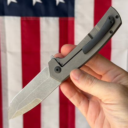 MC MF-3 3.43" Frame Lock Flipper – Nitro-V, Tumbled Titanium, Black Ti Hardware – Made in USA