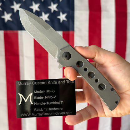 MC MF-3 3.43" Frame Lock Flipper – Nitro-V, Tumbled Titanium, Black Ti Hardware – Made in USA