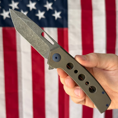 MC MF-3 3.43" Frame Lock Flipper – S30V, Distressed Bronze Titanium Handle – Made in USA