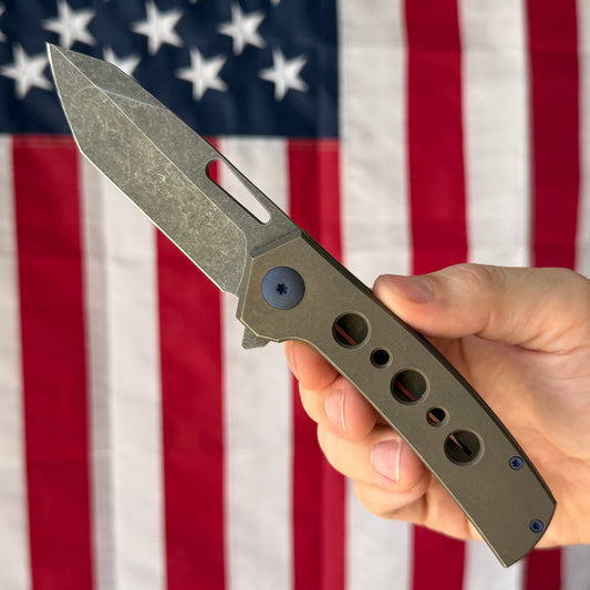 MC MF-3 3.43" Frame Lock Flipper – S30V, Distressed Bronze Titanium Handle – Made in USA