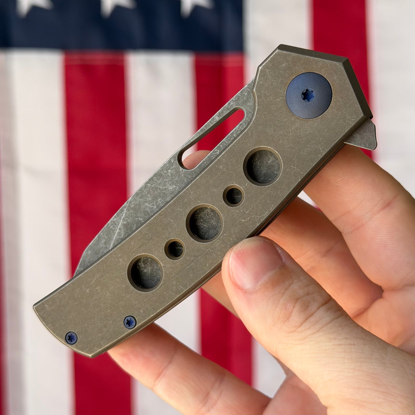 MC MF-3 3.43" Frame Lock Flipper – S30V, Distressed Bronze Titanium Handle – Made in USA
