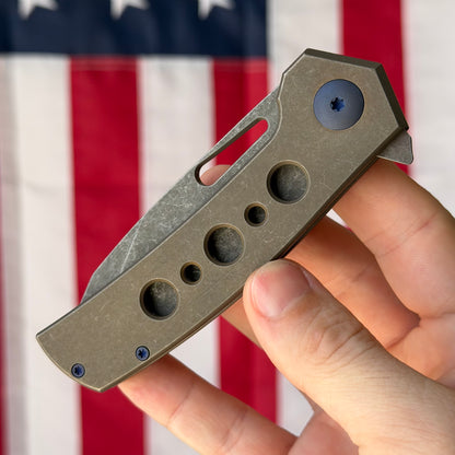 MC MF-3 3.43" Frame Lock Flipper – S30V, Distressed Bronze Titanium Handle – Made in USA