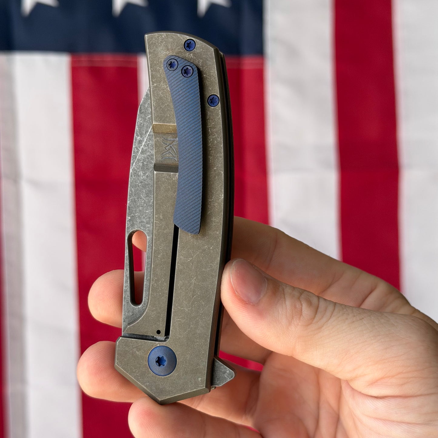 MC MF-3 3.43" Frame Lock Flipper – S30V, Distressed Bronze Titanium Handle – Made in USA