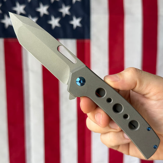 MC MF-3 3.43" Frame Lock Flipper – CPM-154, Tumbled Titanium, Ti Backspacer – Made in USA
