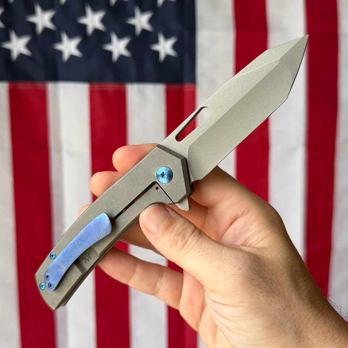 MC MF-3 3.43" Frame Lock Flipper – CPM-154, Tumbled Titanium, Ti Backspacer – Made in USA