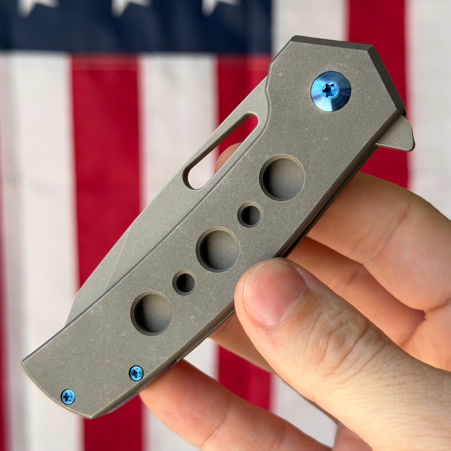 MC MF-3 3.43" Frame Lock Flipper – CPM-154, Tumbled Titanium, Ti Backspacer – Made in USA