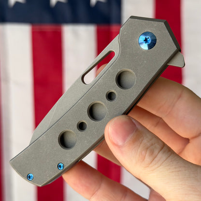 MC MF-3 3.43" Frame Lock Flipper – CPM-154, Tumbled Titanium, Ti Backspacer – Made in USA