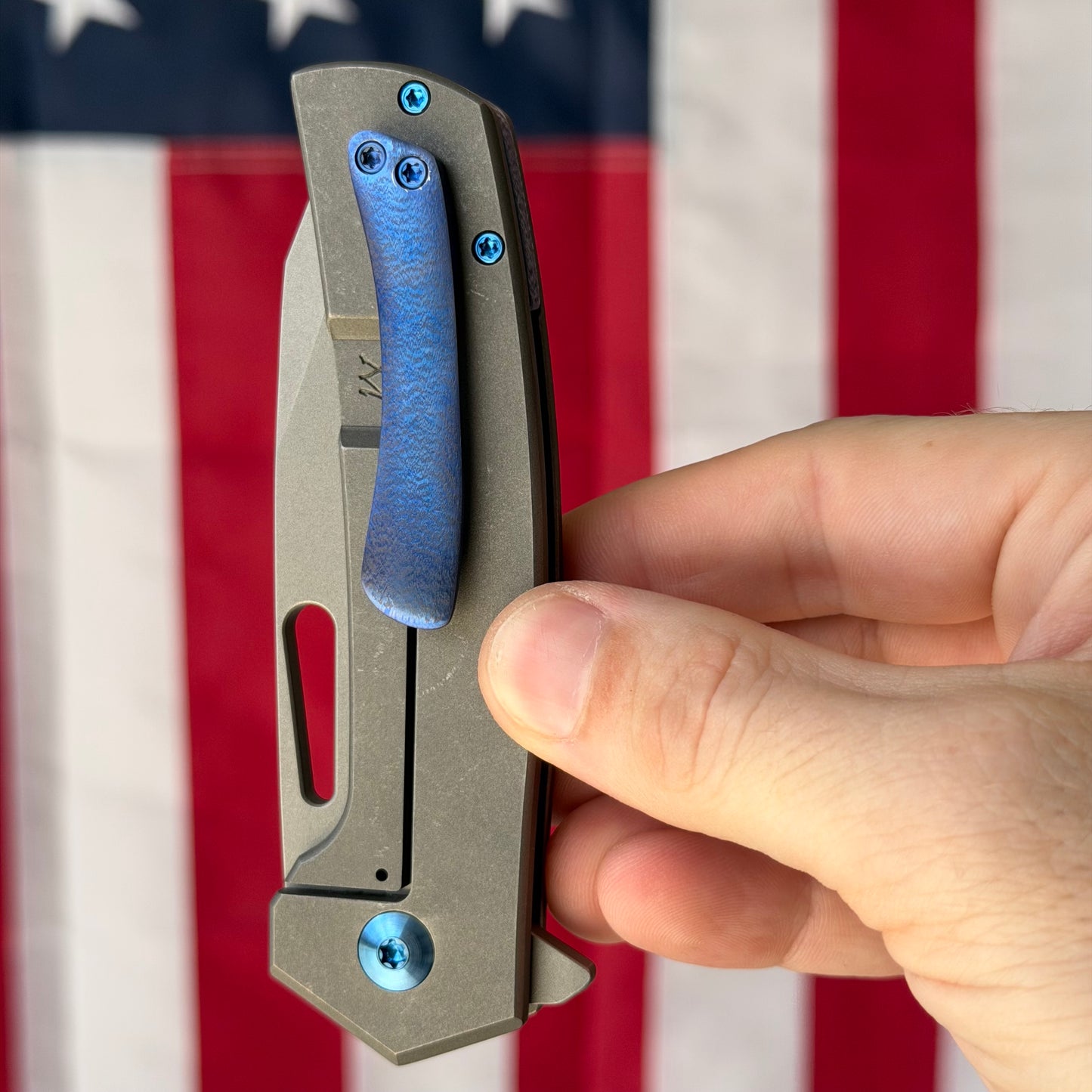 MC MF-3 3.43" Frame Lock Flipper – CPM-154, Tumbled Titanium, Ti Backspacer – Made in USA