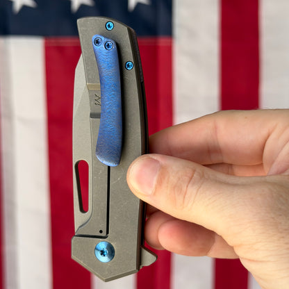 MC MF-3 3.43" Frame Lock Flipper – CPM-154, Tumbled Titanium, Ti Backspacer – Made in USA