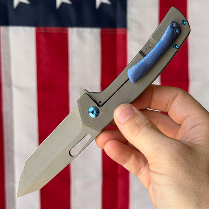 MC MF-3 3.43" Frame Lock Flipper – CPM-154, Tumbled Titanium, Ti Backspacer – Made in USA