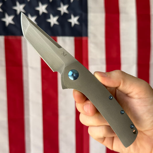 MC MF-X 3.43" Frame Lock Flipper – S30V, Contoured Titanium Handle – Made in USA