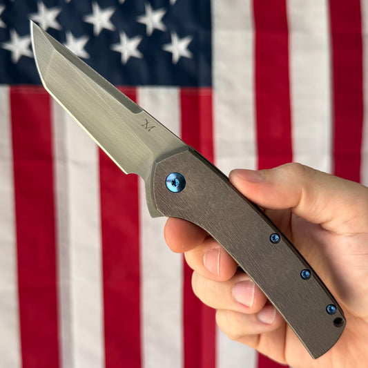 MC MF-X 3.43" Frame Lock Flipper – S30V, Distressed Bronze Titanium Handle – Made in USA