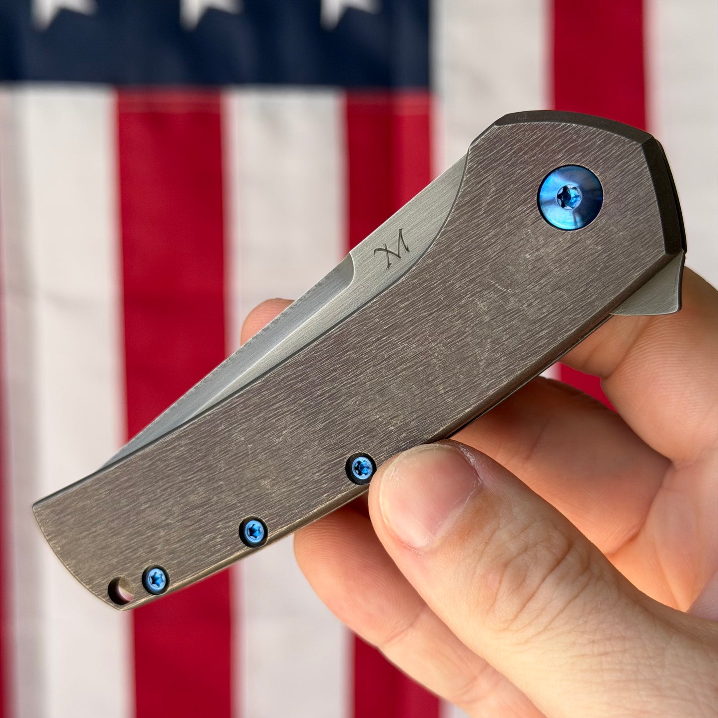 MC MF-X 3.43" Frame Lock Flipper – S30V, Distressed Bronze Titanium Handle – Made in USA