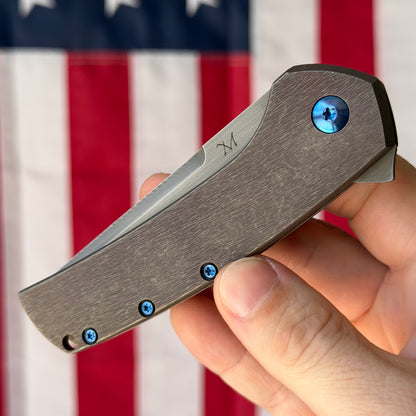 MC MF-X 3.43" Frame Lock Flipper – S30V, Distressed Bronze Titanium Handle – Made in USA