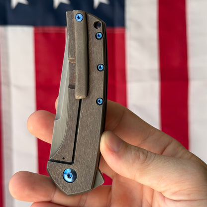 MC MF-X 3.43" Frame Lock Flipper – S30V, Distressed Bronze Titanium Handle – Made in USA