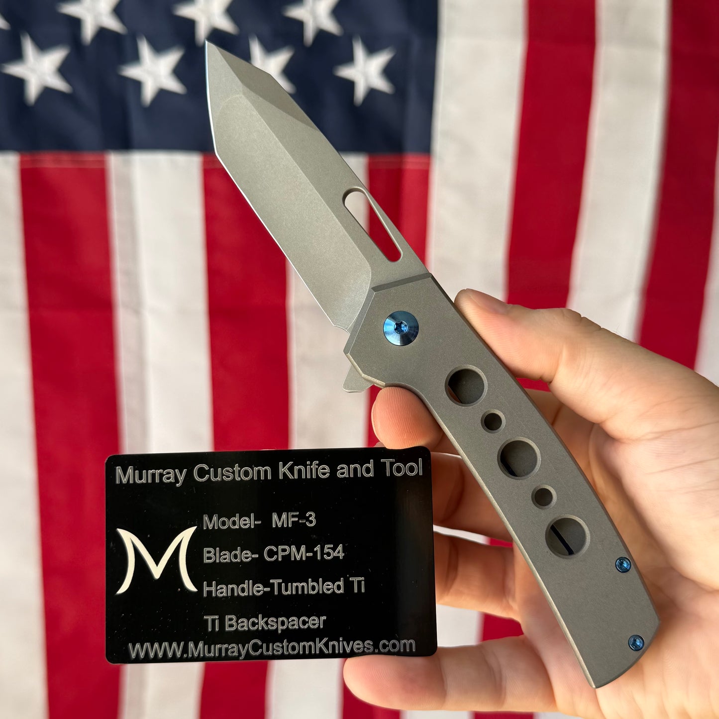 MC MF-3 3.43" Frame Lock Flipper – CPM-154, Tumbled Titanium, Ti Backspacer – Made in USA