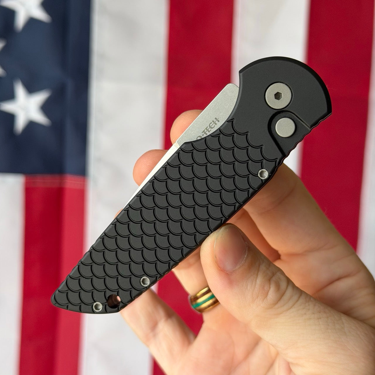Pro-Tech TR-3 Tactical Response 3 Auto 3.5" – Black Fish Scale Handle, 154CM Stonewash Clip Point – Made in USA (TR-3 X1 SW)