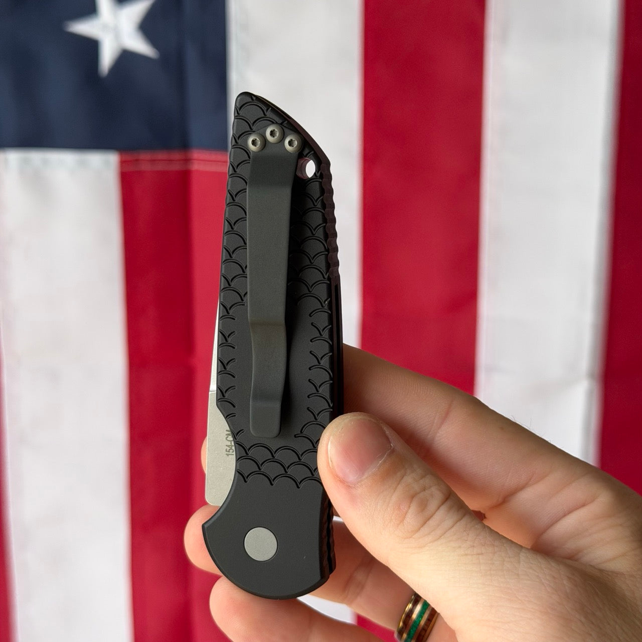 Pro-Tech TR-3 Tactical Response 3 Auto 3.5" – Black Fish Scale Handle, 154CM Stonewash Clip Point – Made in USA (TR-3 X1 SW)