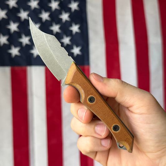 Brass Brigade J-KAL Texas Pocket Bowie 2.75" Fixed Blade – Natural Micarta, Green Liners, CPM-154 Grant's Grinds – LSKS Exclusive – Made in USA