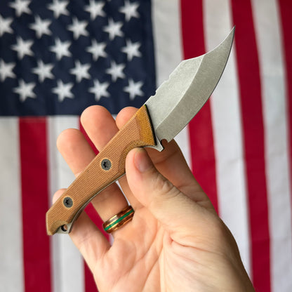 Brass Brigade J-KAL Texas Pocket Bowie 2.75" Fixed Blade – Natural Micarta, Green Liners, CPM-154 Grant's Grinds – LSKS Exclusive – Made in USA