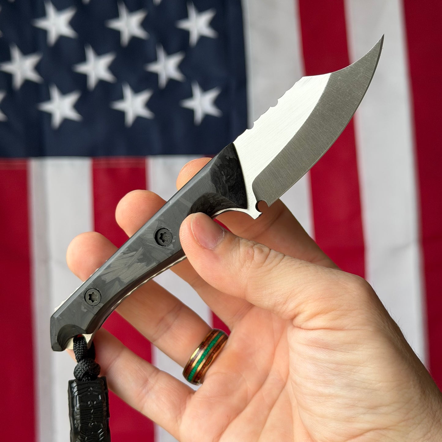 Brass Brigade J-KAL Texas Pocket Bowie 2.75" Fixed Blade – Black Carbon Fiber, CPM-154 Grant's Grinds, Ulticlip – LSKS Exclusive – Made in USA