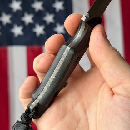 Brass Brigade J-KAL Texas Pocket Bowie 2.75" Fixed Blade – Black Carbon Fiber, CPM-154 Grant's Grinds, Ulticlip – LSKS Exclusive – Made in USA