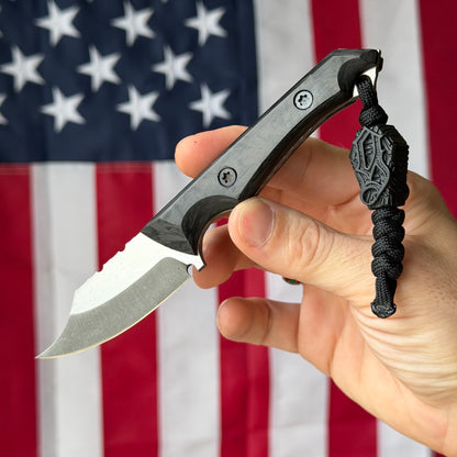 Brass Brigade J-KAL Texas Pocket Bowie 2.75" Fixed Blade – Black Carbon Fiber, CPM-154 Grant's Grinds, Ulticlip – LSKS Exclusive – Made in USA