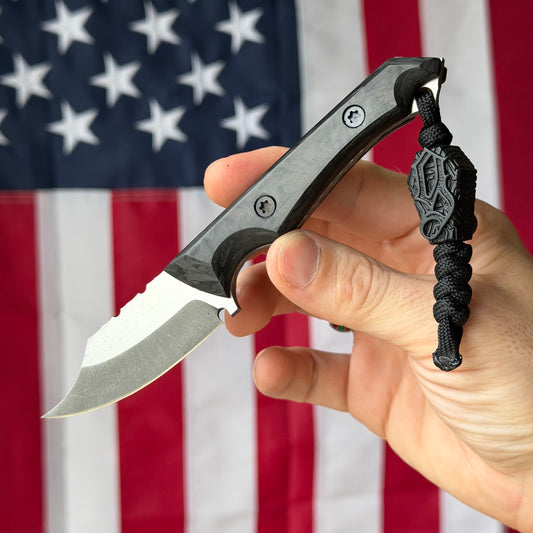 Brass Brigade J-KAL Texas Pocket Bowie 2.75" Fixed Blade – Black Carbon Fiber, CPM-154 Grant's Grinds, Ulticlip – LSKS Exclusive – Made in USA