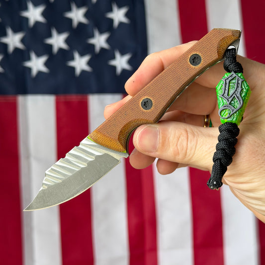 Brass Brigade J-KAL Texas Pocket Bowie 2.75" Fixed Blade – Hand-Textured, Micarta, CPM-154 Grant's Grinds – LSKS Exclusive, One of One – Made in USA