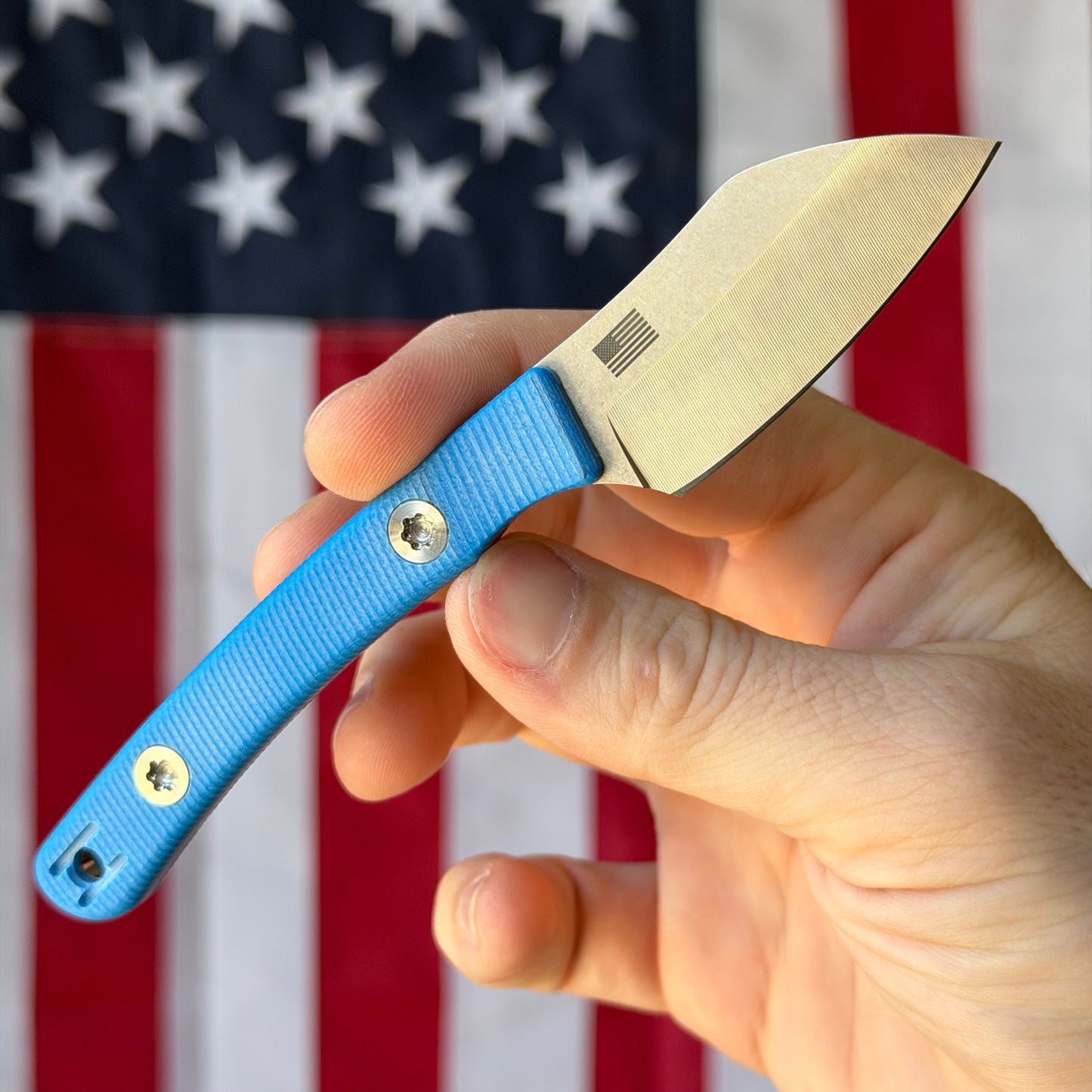 Hellbender Blade Co. Newt 2" Fixed Blade – Blue G10, MagnaCut Satin Sheepsfoot, Leather Sheath – Made in USA