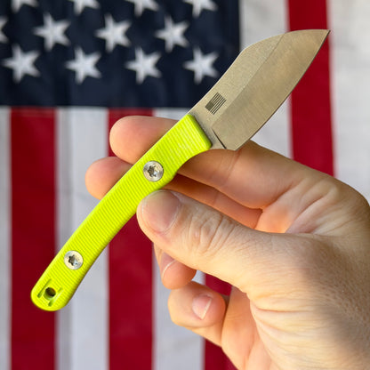 Hellbender Blade Co. Newt 2" Fixed Blade – Toxic Yellow G10, MagnaCut Satin Sheepsfoot, Kydex Sheath – Made in USA