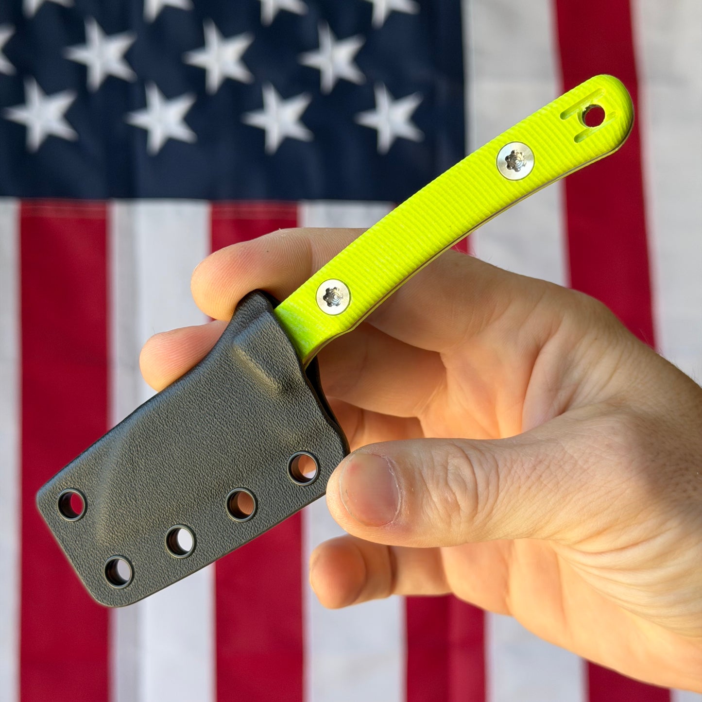 Hellbender Blade Co. Newt 2" Fixed Blade – Toxic Yellow G10, MagnaCut Satin Sheepsfoot, Kydex Sheath – Made in USA