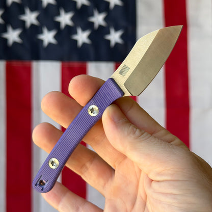 Hellbender Blade Co. Newt 2" Fixed Blade – Purple G10, MagnaCut Satin Sheepsfoot, Leather Sheath – Made in USA