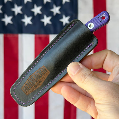 Hellbender Blade Co. Newt 2" Fixed Blade – Purple G10, MagnaCut Satin Sheepsfoot, Leather Sheath – Made in USA