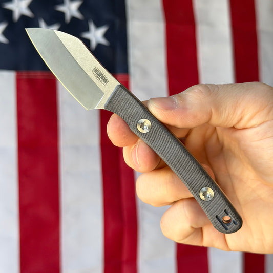 Hellbender Blade Co. Newt 2" Fixed Blade – Black G10, MagnaCut Satin Sheepsfoot, Leather Sheath – Made in USA